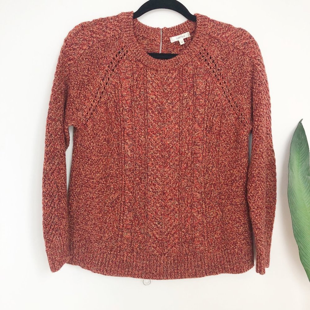 TYLER BOE Orange Chunky Knit Zipper Back Sweater